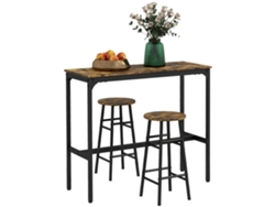 Mesa alta de bar y 2 taburetes, estructura de acero, tablero efecto caoba, capacidad para 2 personas, color negro. PMM CAPITALI