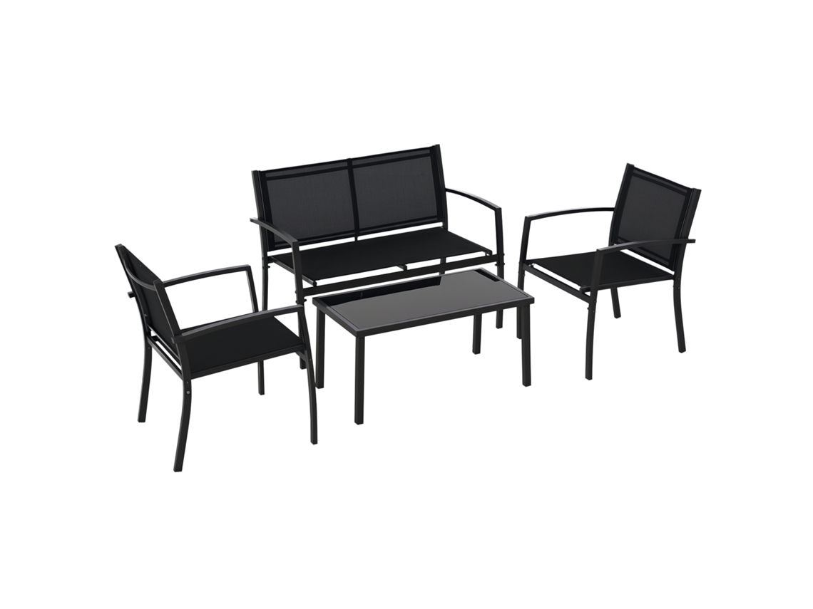 Conjunto Exterior 4 Piezas, 2 Sillas, Sofá, Mesas, 105x60x77cm, Negro