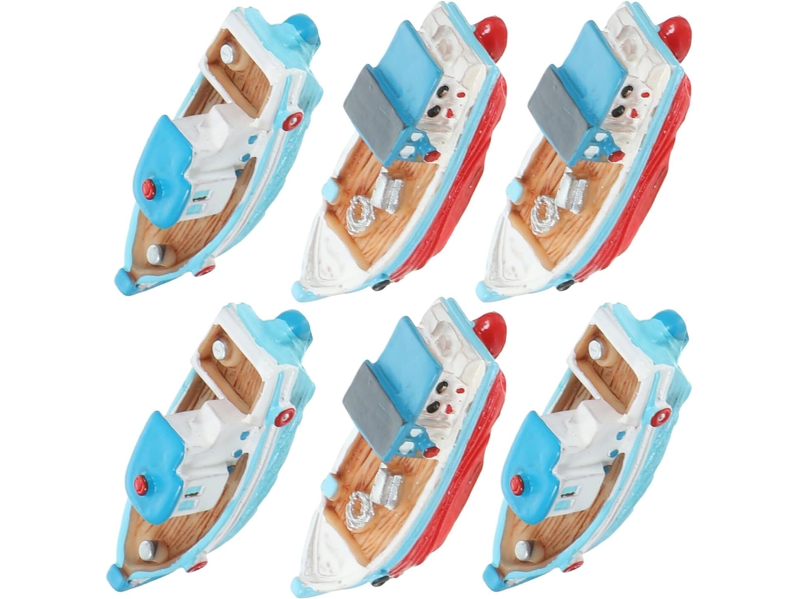 Juego De 6 Barcos En Miniatura, Decoraciones De Resina Estilo Mediterráneo.