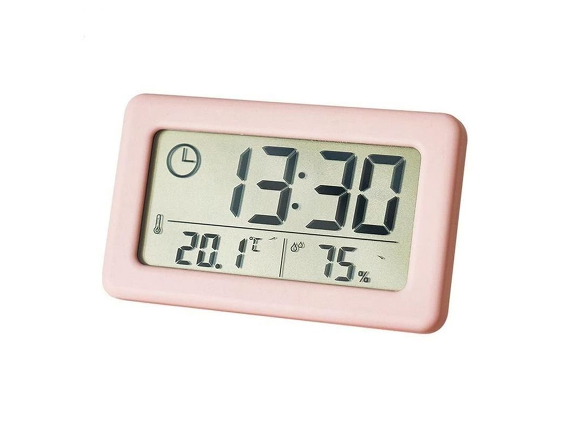 Termómetro Digital Led Con Alarma Y Monitor De Humedad, Reloj De Escritorio Rosa Para El Hogar