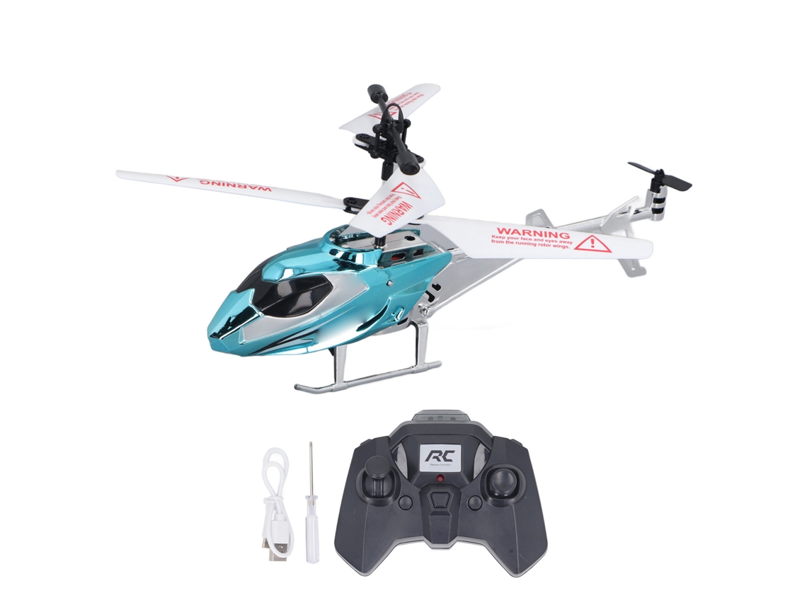 Helicóptero Rc De 3.5 Canales 2.4ghz Recargable Usb Con Luces Realistas Y Hojeo Aleación Control Remoto Azul