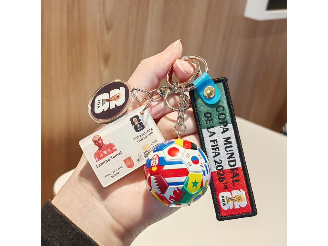 Llavero Lamine Yamal España Copa 2026, Tarjeta Acrílico Jugador, Balón Banderas Y Tira Textil, Recuerdo Coleccionable Hincha Fútbol Fifa