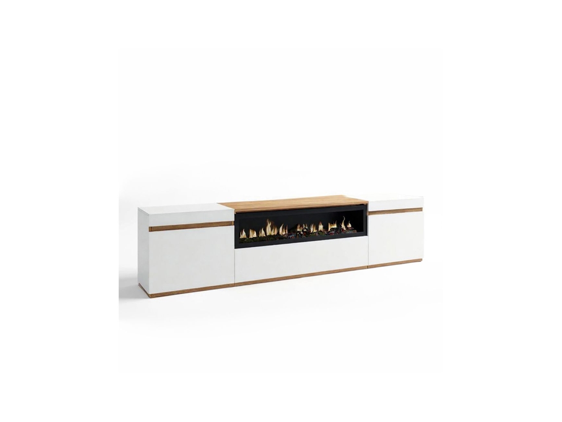Mueble TV Kavos Chimenea Blanco - Roble Arena 203 x 45 x 34,6 cm