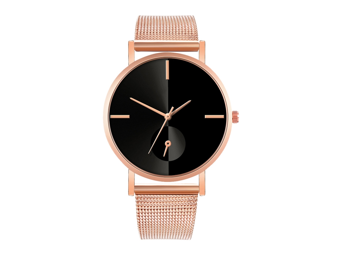 Reloj De Moda Para Parejas Con Correa De Malla Dial Redondo Cuarzo (5)