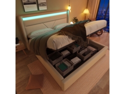 Cama Blanca De 160x200 Con Iluminación Led Y Compartimento De Almacenamiento.