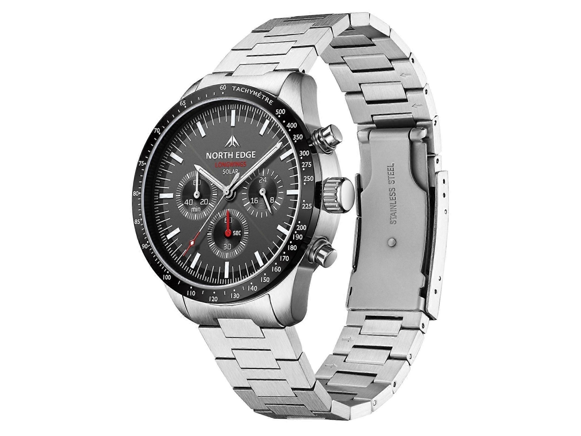 Reloj deportivo North Edge Longwings para hombre con energía solar y correa de acero inoxidable Hengrongshen