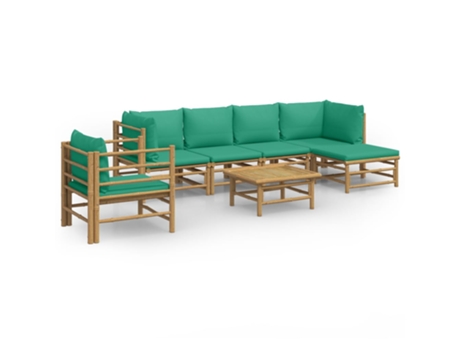 Conjunto 7 de muebles de jardín VIDAXL bambú con cojines verde
