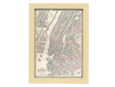 NACNIC Pósters Geográficos En Estilo Vintage Mapa De Nueva York De 1865 Ilustraciones De Antiguos Mapamundis En Tonos Sepia Tamaño A3, Con Marco Ne...
