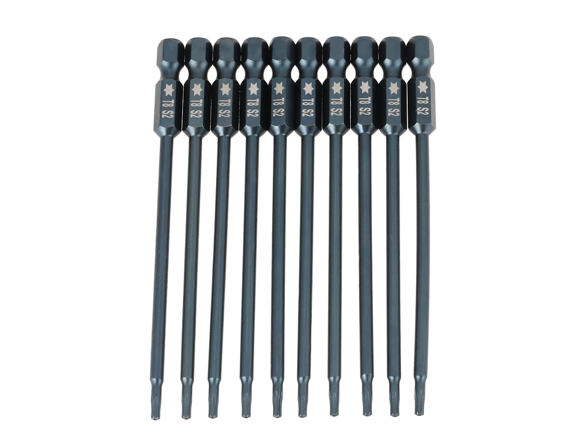 Juego De 10 Puntas De Destornillador Con Cabeza Magnética T8, Para Cigüeñal Hexagonal De 1/4" (100 Mm).