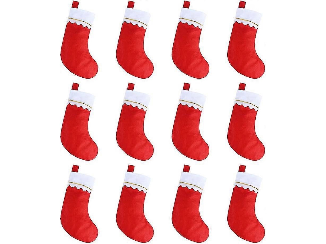 Juego de 12 medias navideñas de fieltro rojo, 38 cm, para regalos de fiesta, decoración navideña y regalos. Hengjian (15)