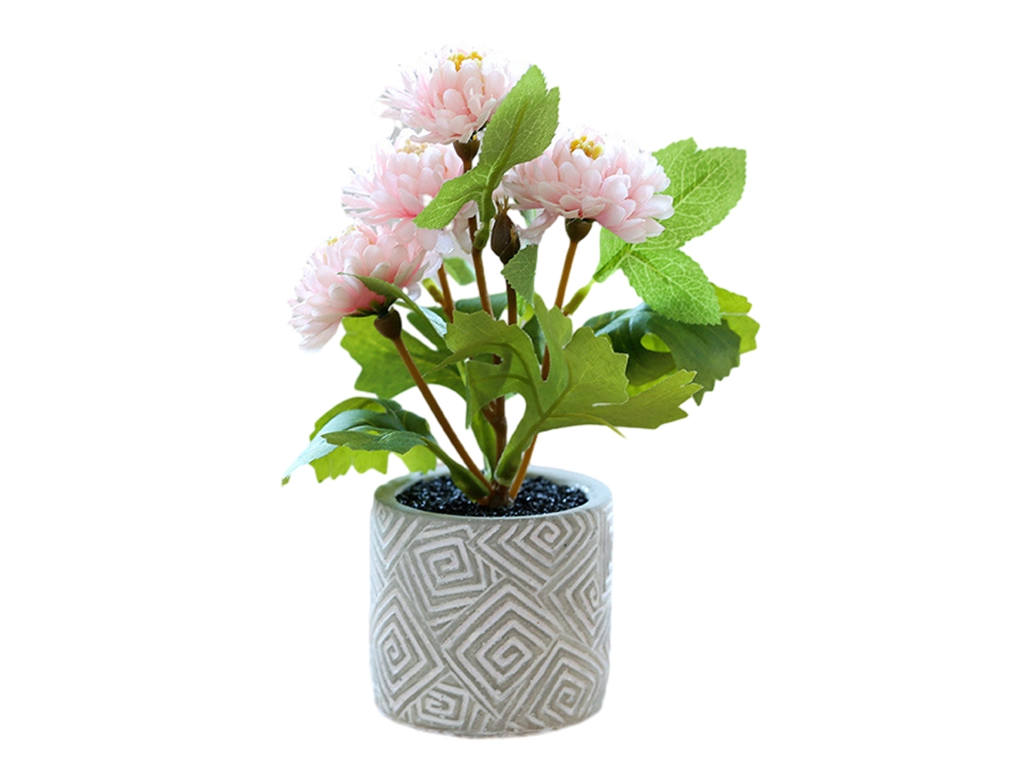 Bola de flor de crisantemo, decoración de bonsái pequeña en maceta de cemento para escritorio JEIIBRZUI