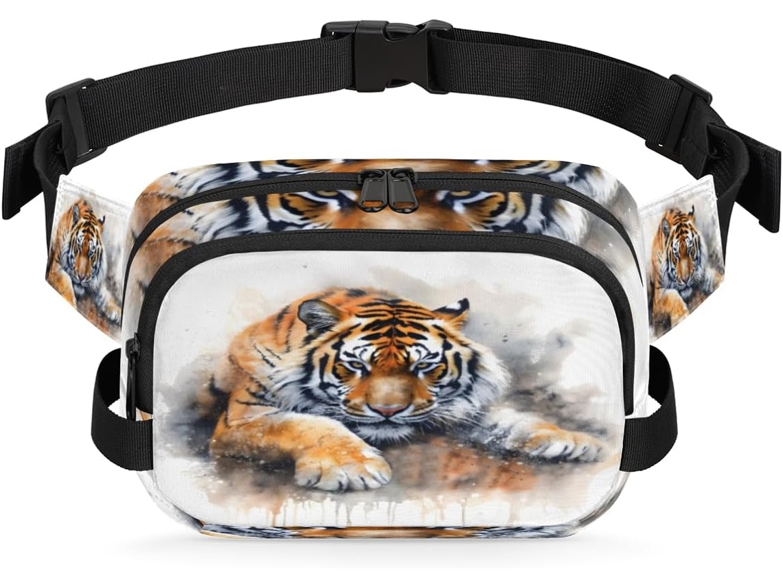 Riñonera para mujer con estampado de tigre en acuarela, 22,8 x 6,3 x 15,5 cm, diseño DIY, impermeable, alta calidad.