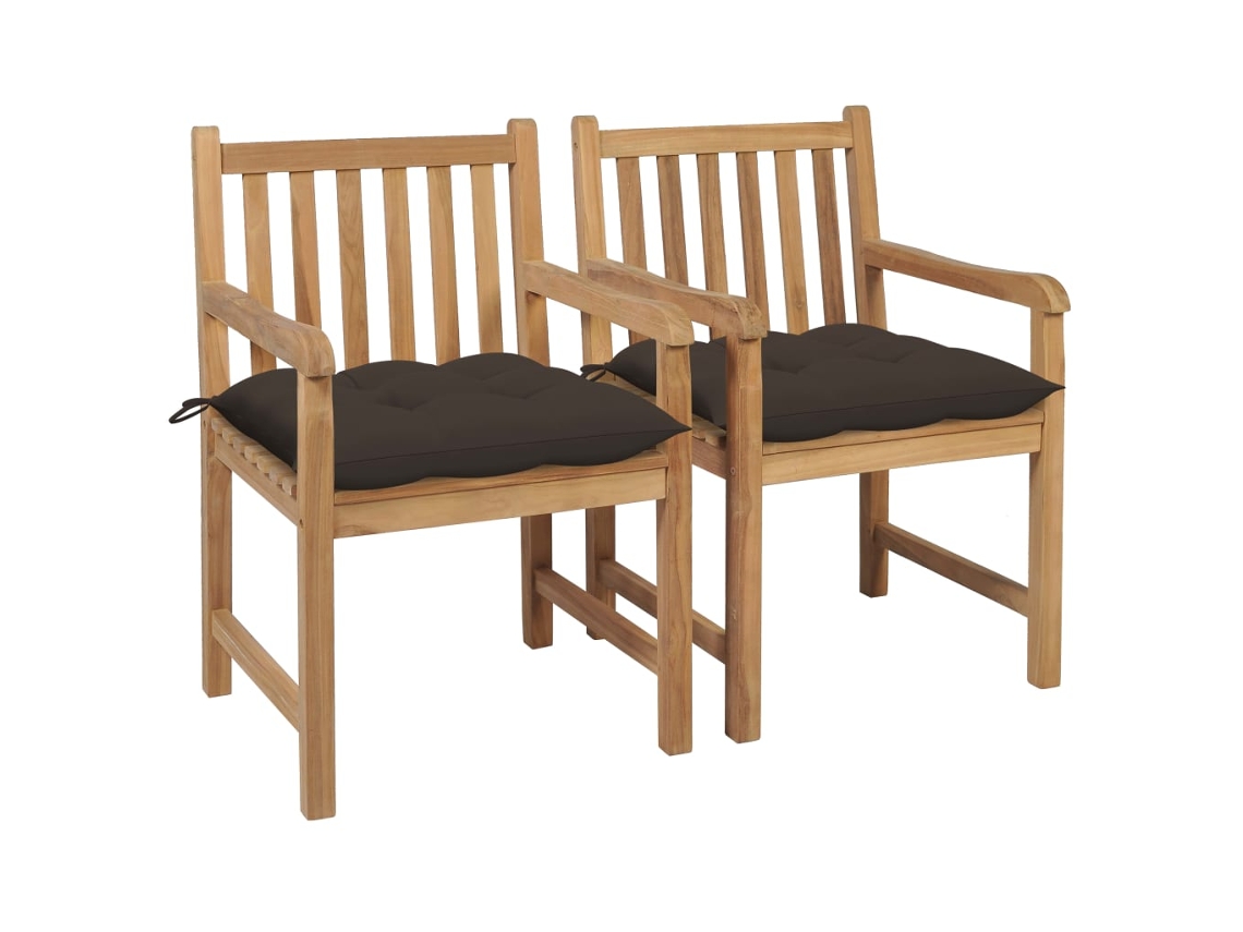 Sillas de jardín con cojines grises Acast. 2 piezas de teca maciza Dkd Home Decor.