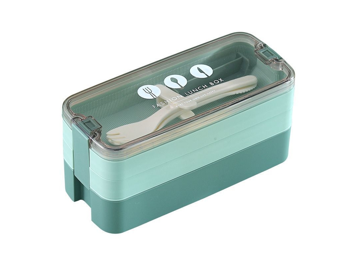 2026da-bento Box Japonés 3 Capas Con Cortadores Anti-fugas Eco-amigable Para Niños Y Adultos (verde)