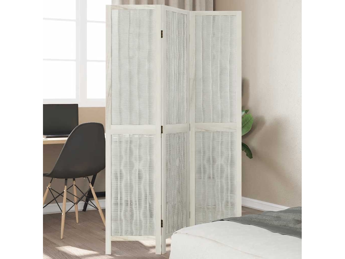 Biombo de 3 paneles de madera maciza de paulownia, blanco, Wsd625350 Lovely Home