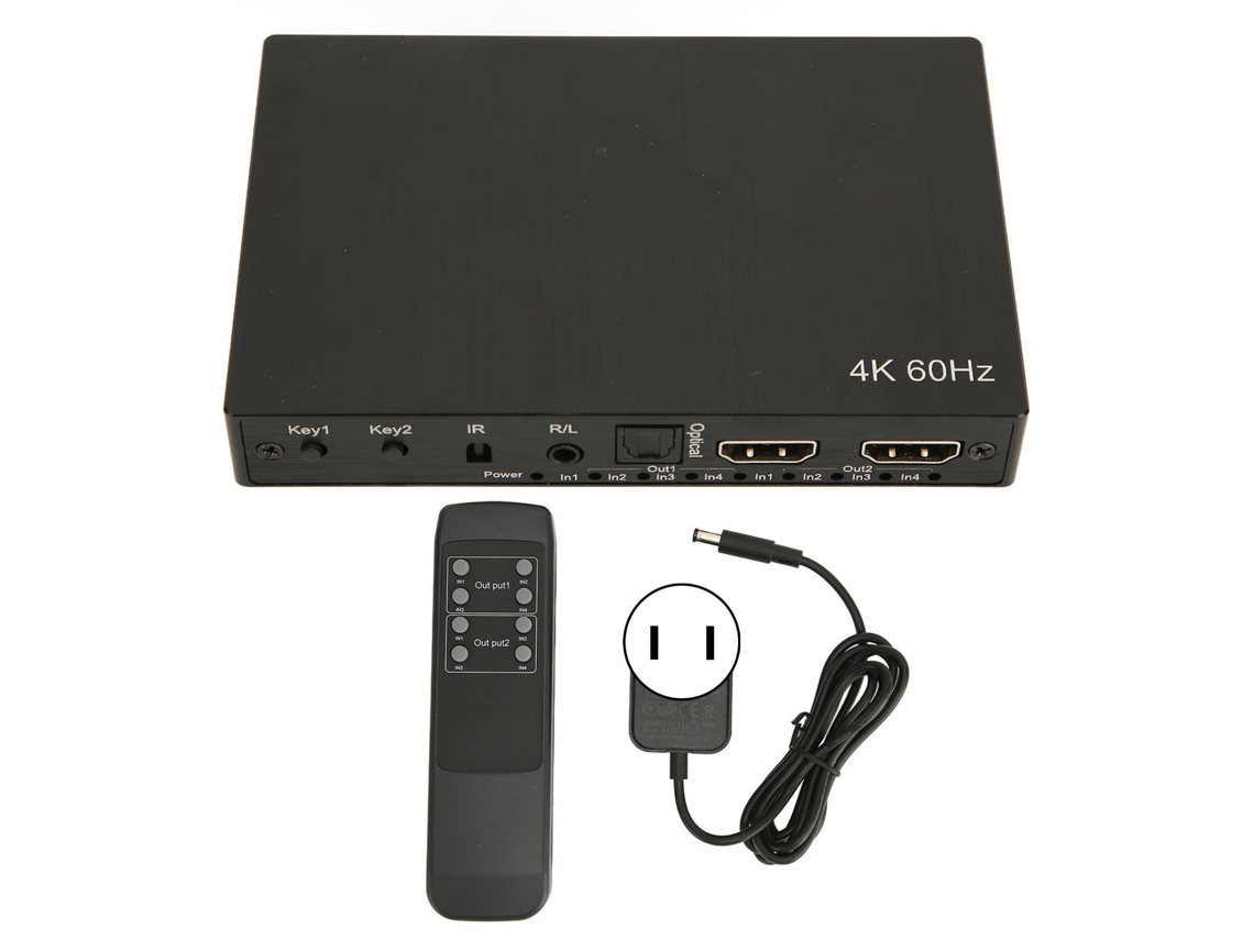 Conmutador De Interfaz Multimedia 4k Hd Con 4 Entradas Y 2 Salidas, Mando A Distancia Por Infrarrojos Y Conector Usb.