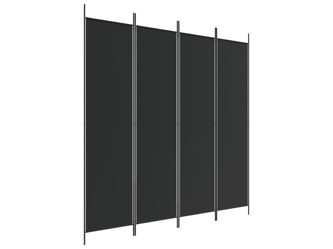 Biombo divisor de ambientes, 4 paneles, 200 x 200 cm, tela negra y hierro, Dec030906