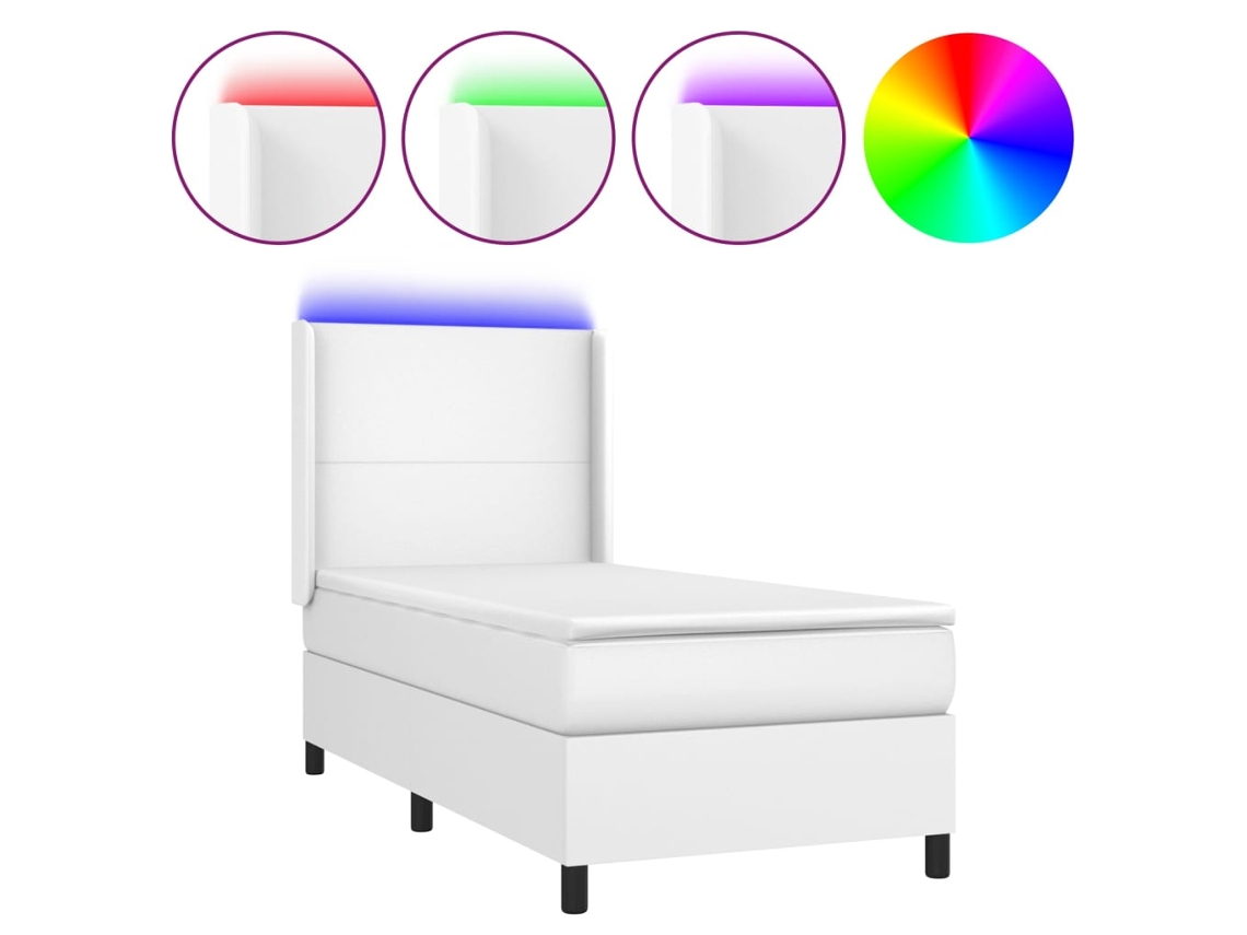 Maison Exclusive - Cama Box Spring Y Colchón Led Cuero Sintético Blanco 90x190 Cm
