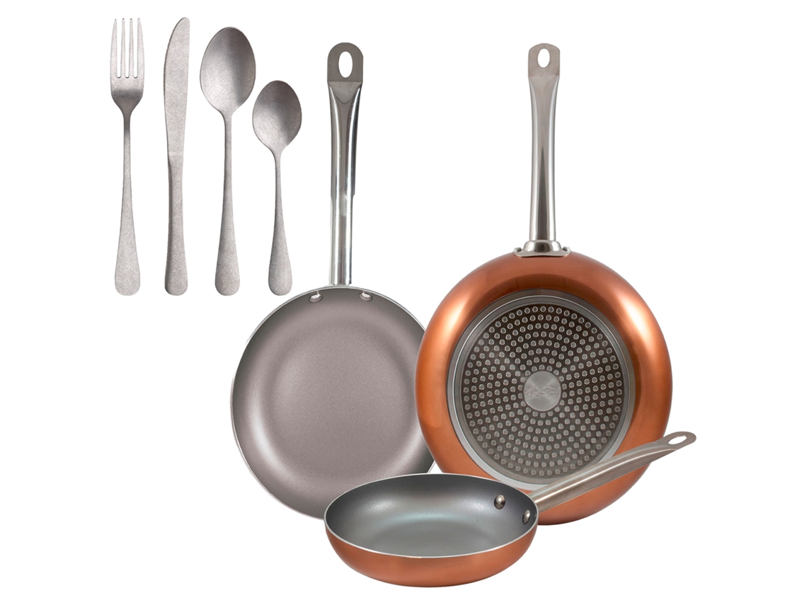Juego de sartenes Bergner Optimum Plus de 3 piezas (Ø18/ø22/ø26 cm) con cubiertos