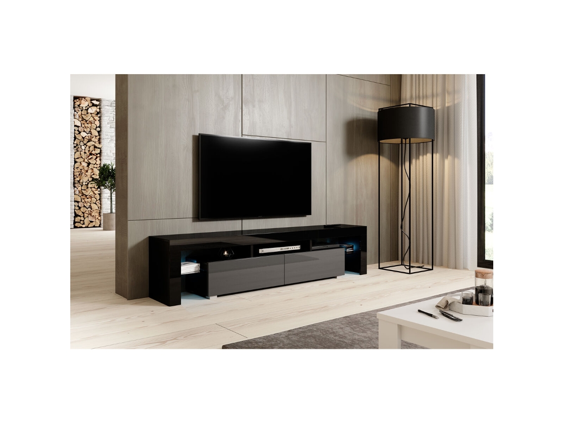 Mueble de TV CAMA MEBLE TORO200 CZ/SZ Negro Gris Transparente 200x41x35 cm