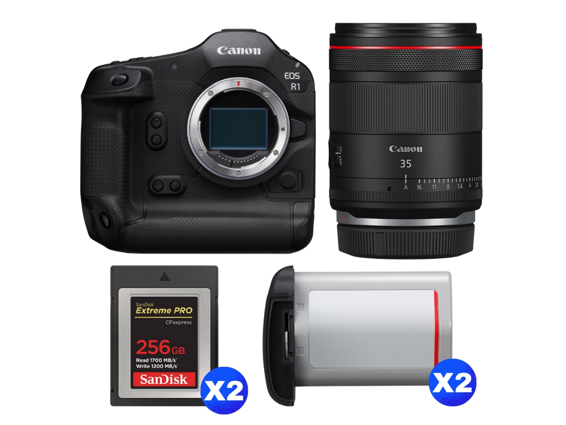 Canon EOS R1 + RF 35mm F/1.4 L VCM + 2 Sandisk 256GB Extreme Pro CFExpress Tipo B + 2 Canon LP e19 + Libro electrónico “20 consejos para fotos impresionantes”