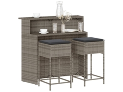 Conjunto de bar de jardín de 3 piezas DKD Home Decor con cojines de mimbre gris