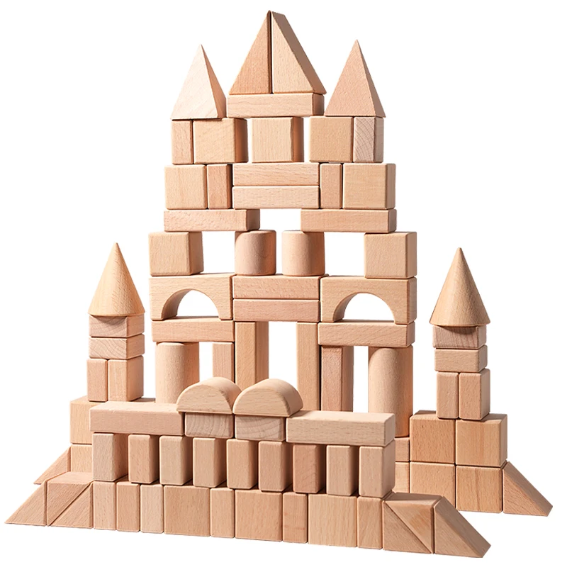 100 Blocos De Madeira Natural Para Crianças, Montessori Brinquedos Educativos