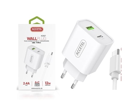 Kit de cargador de doble entrada USB + tipo-C con cable AC527 Tipo-C para Samsung Galaxy A13 5G Carga rápida 2.4A 12W White