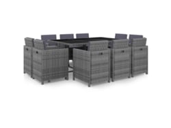 Juego de comedor de exterior de 11 piezas con cojines de mimbre gris, Dkd Home Decor