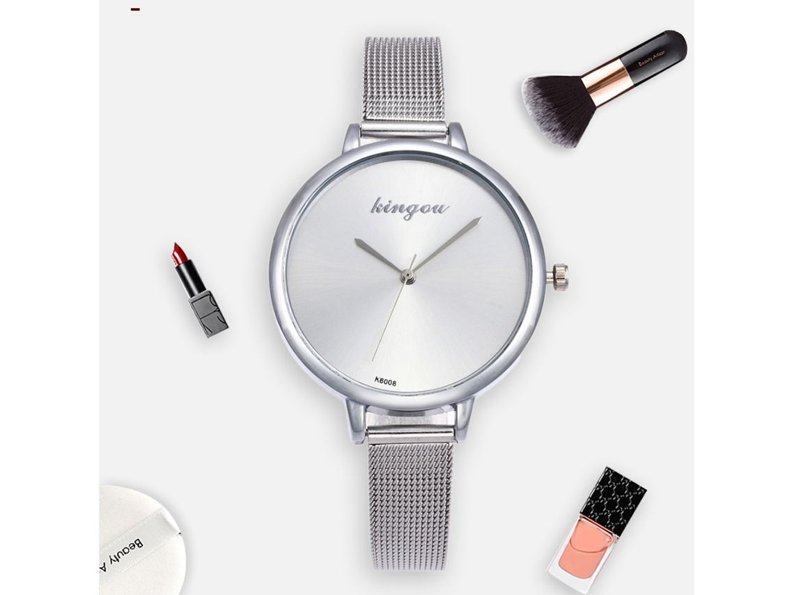 Reloj De Pulsera De Cuarzo Para Mujer Con Caja Estrecha De Piel Sintética Y Esfera Blanca Efecto Arena Movediza.