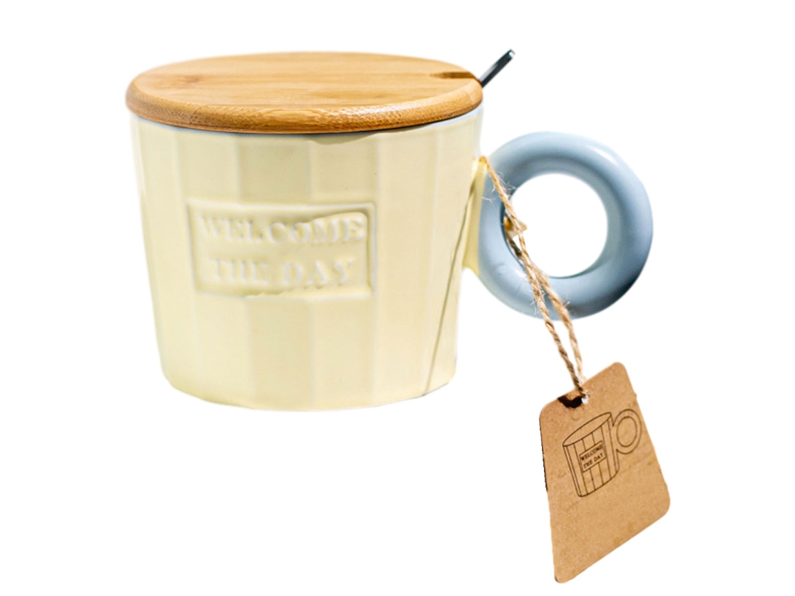 Taza de cerámica de 400 ml con diseño de fresa, hermosa taza con tapa y cuchara para la leche de la mañana Kofihety