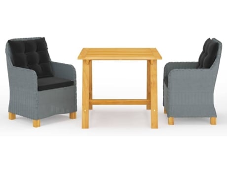 Conjunto 3 de comedor para jardín VIDAXL gris claro