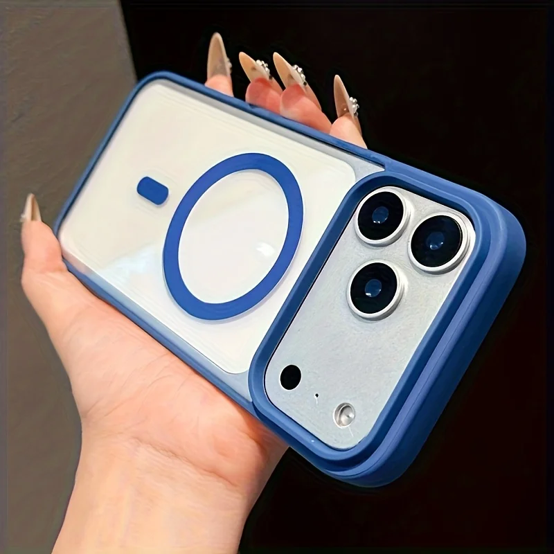 (iphone 14 Plus Azul) Funda Protectora Magnética Magsafe Con Carga Inalámbrica Y Cubierta Trasera Rígida Transparente.