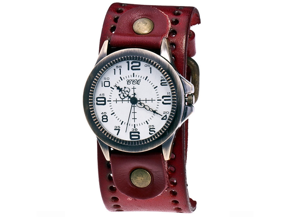 Reloj De Pulsera Unisex Retro Punk Con Dial Metal Y Correa Pu (rojo)
