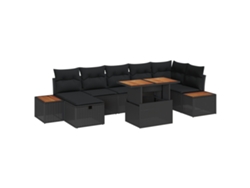 Conjunto 8 De Sofá De Jardín Con Cojines Vidaxl De Ratán Poliéster Negro Acacia