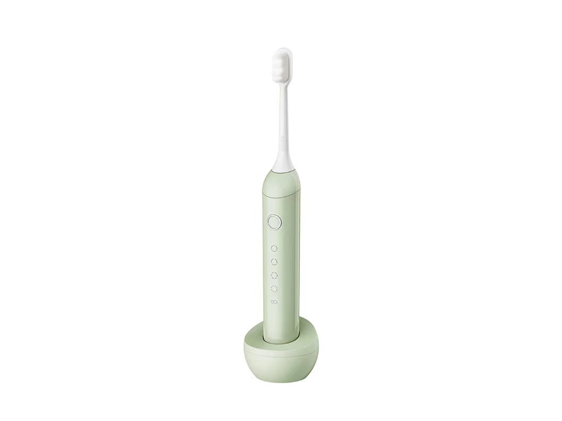 Cepillo de dientes eléctrico Sfushos S1808 con levitación magnética para adultos. Cerdas suaves, recargable, color verde crema.