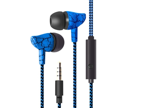 Auriculares Controlado por cable con micrófono Conector estéreo moderno de 3,5 mm con cable trenzado Crack Blue