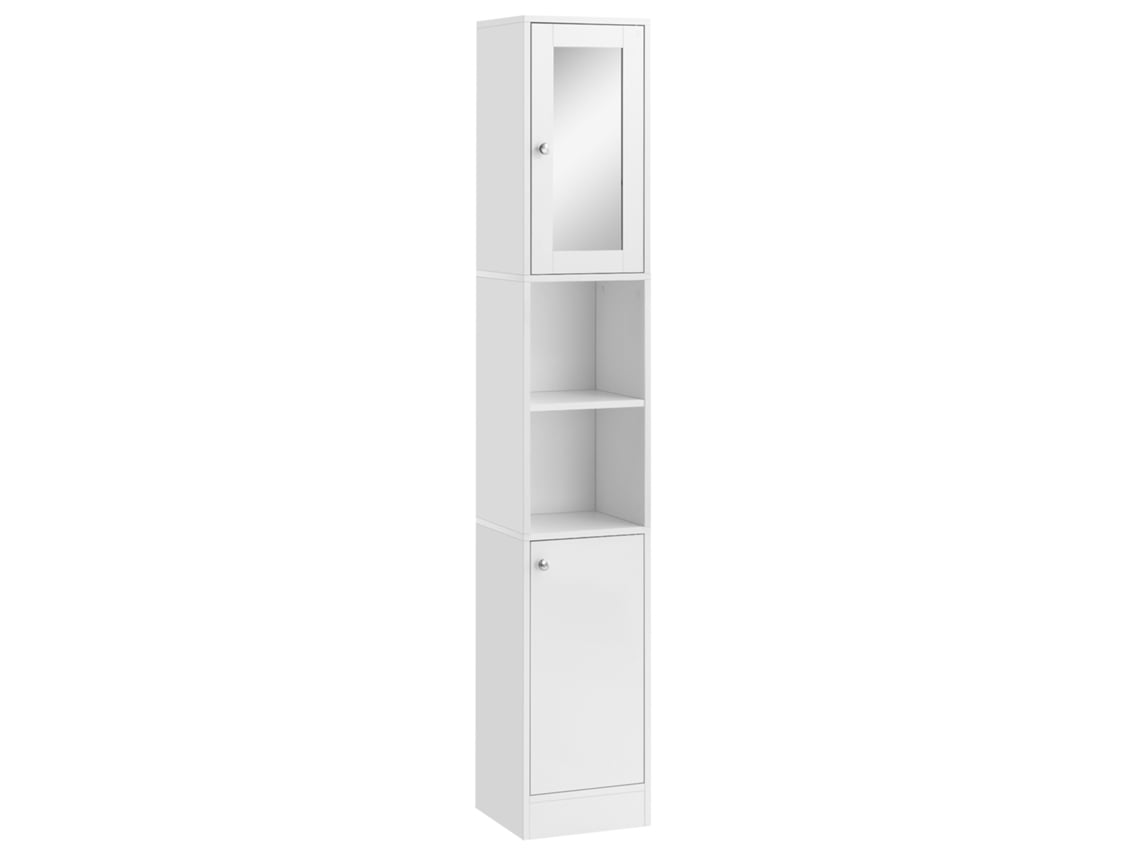 VPMKP - Kleankin columna de baño con espejo, 2 estantes y 2 puertas (30x28x180 cm), blanca PMM