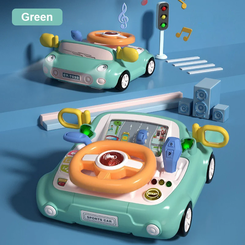 (verde) Juguete De Volante De Coche De Simulación Para Niños Con Luces Y Música, Juguete Educativo
