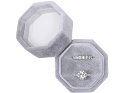 2026-caja De Anillos De Terciopelo Octagonal Para Boda Compromiso Con Doble Ranura Gris