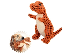 2026-20136-juguete De Dino Robusto Indestructible Para Perros Mordedores, Peluche Con Chirrido Para Aliviar Ansiedad Y Salud Bucal Marrón