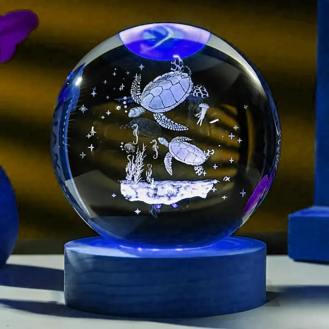 (luz De Color) Bola De Cristal De Tortuga De 6 Cm Grabada Con Láser 3d
