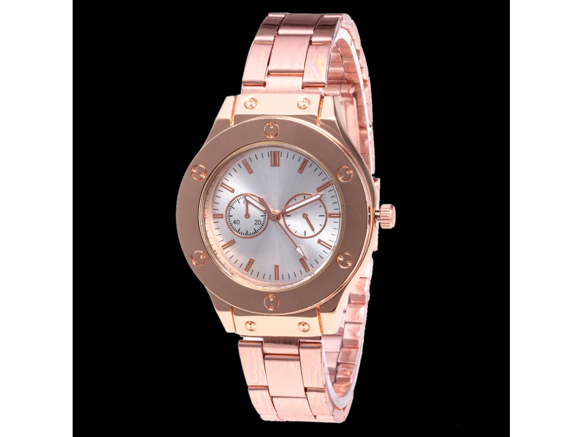 Reloj De Pulsera De Aleación Con Dial Redondo Analógico Cuarzo Para Mujer Y Hombre Oro Rosa