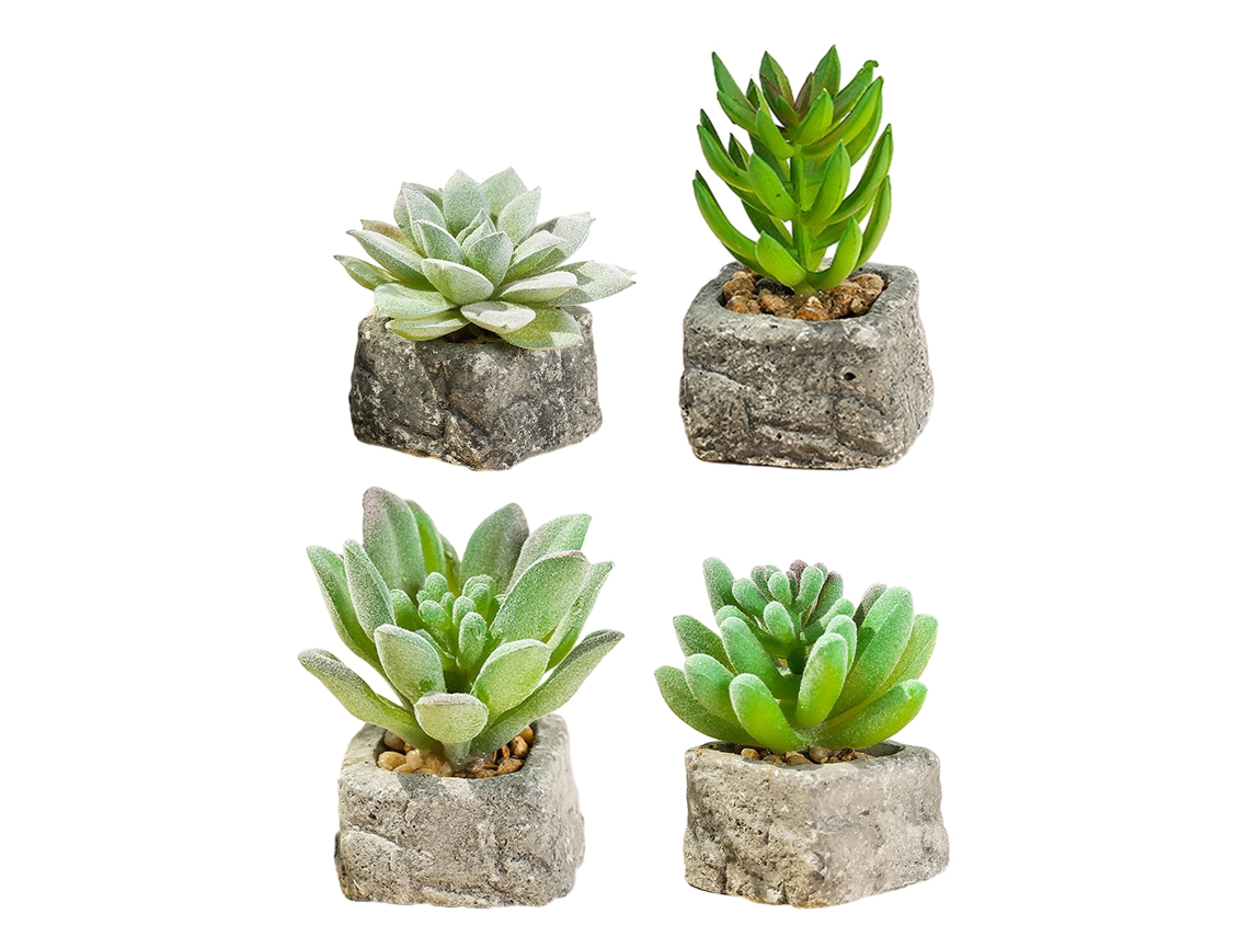 4 Uds. De suculentas simuladas en pequeñas macetas de piedra, decoración moderna de flores y plantas artificiales NEVEANCE