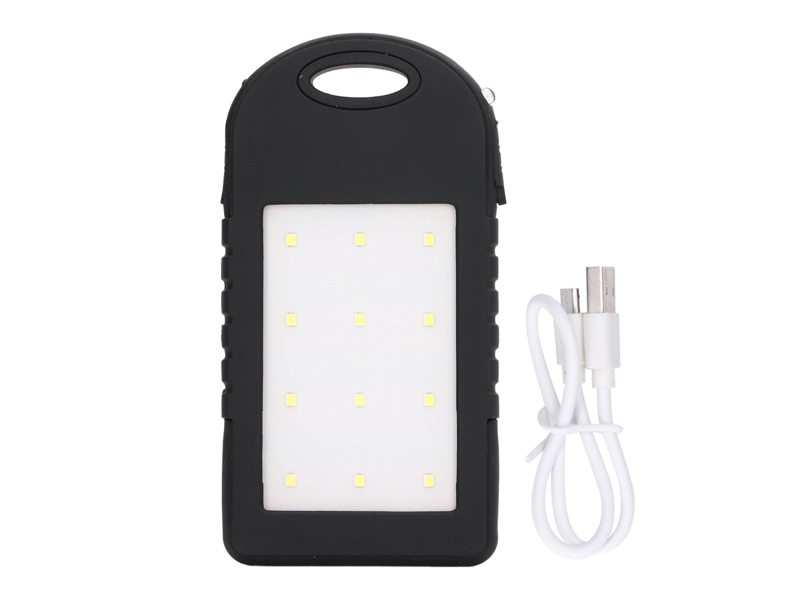 Yncm2026-batería Solar Portátil 5000mah Power Bank Con 12led Linterna Para Camping Pesca Exterior Negro