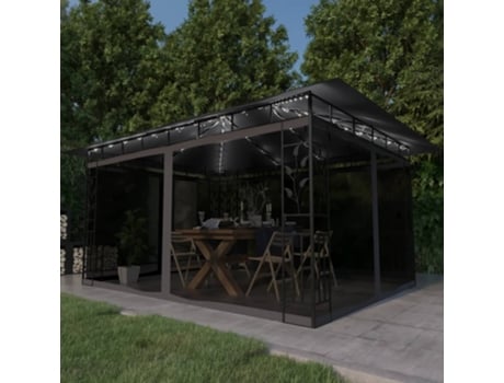 MAISON EXCLUSIVE Cenador con mosquitera tira luz LED antracita 4x3x2,73m 180g/m²