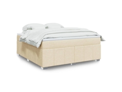 Cama Box Spring Con Colchón Tela Color Crema 180x200 Cm