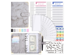 Cuaderno Siurn A6 de hojas sueltas de cuero sintético con sobres para presupuestos de efectivo en gris