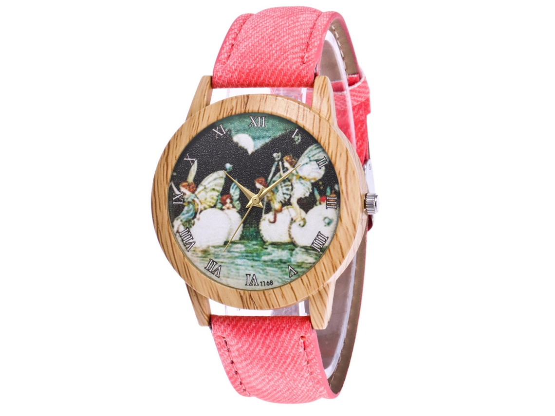 Reloj De Pulsera Casual De Cuarzo Con Correa Vaquera Rosa Zhoulianfa