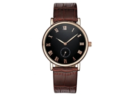 Reloj De Cuarzo Casual De Cuero Pu Para Parejas (mujer, Correa Café, Dial Negro)